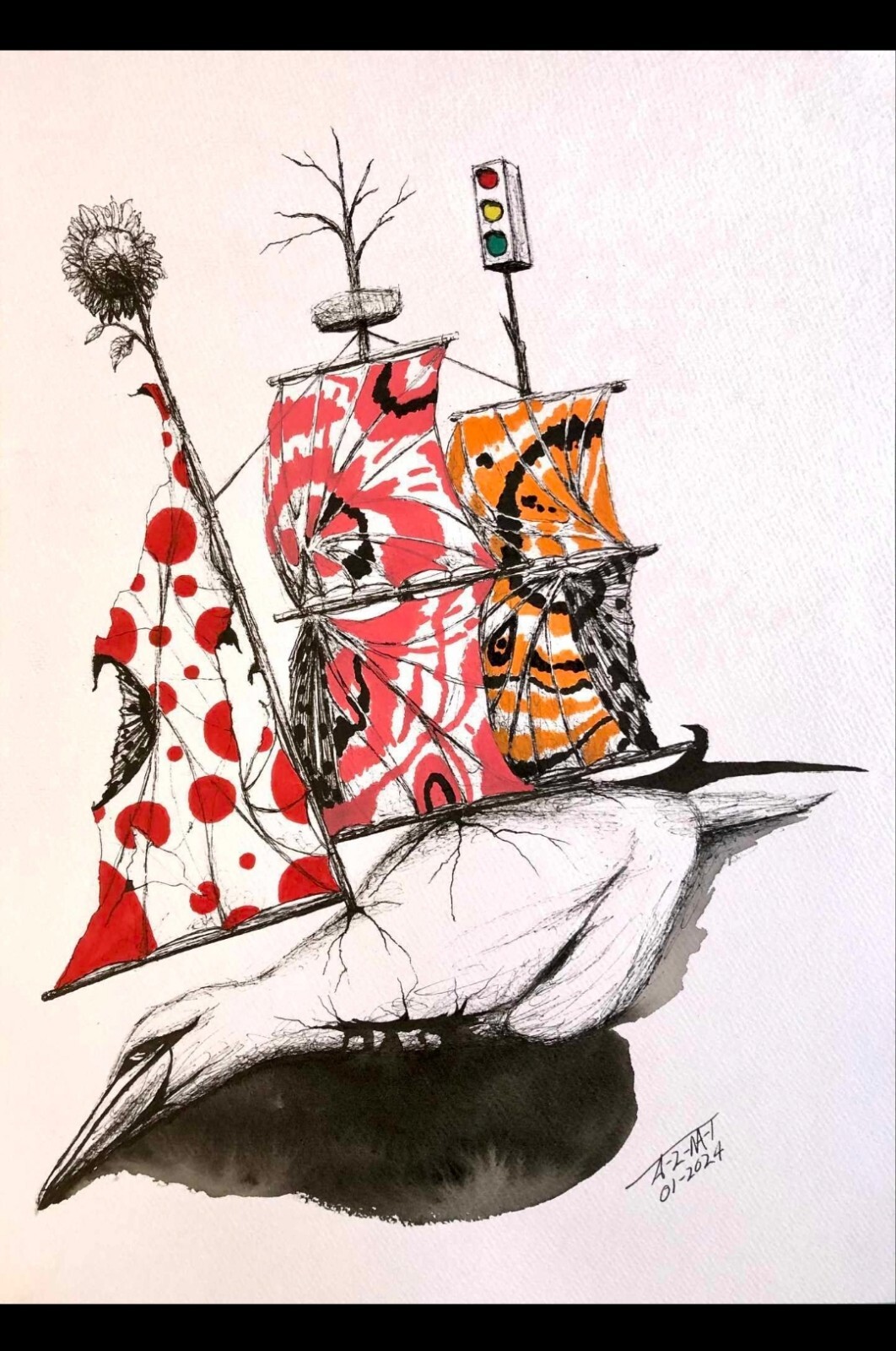 Ink On Cardboard Alain Donate 12×16 In.cuban Beautiful Art
