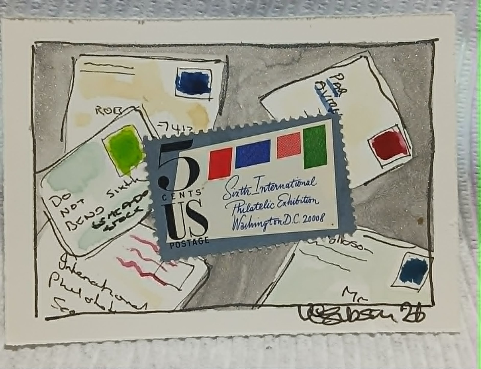 Postal Whimsy OOAK ACEO 1966 Philatelic Exhibition Stamp Mail Art by Virginia