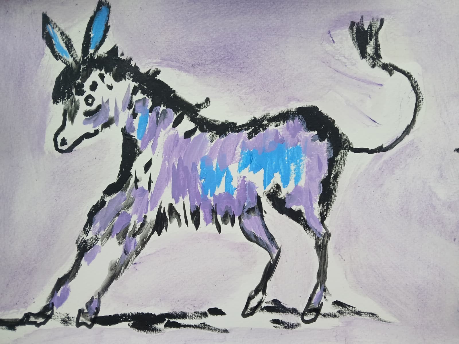 Abstract/Expressionism 11×14 Purple Donkey Modern Street Art Cartoony Painting