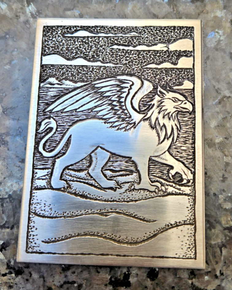 Griffin Mythological ACEO, OOAK, Hand-Engraved Aluminum #33 HN Free Shipping