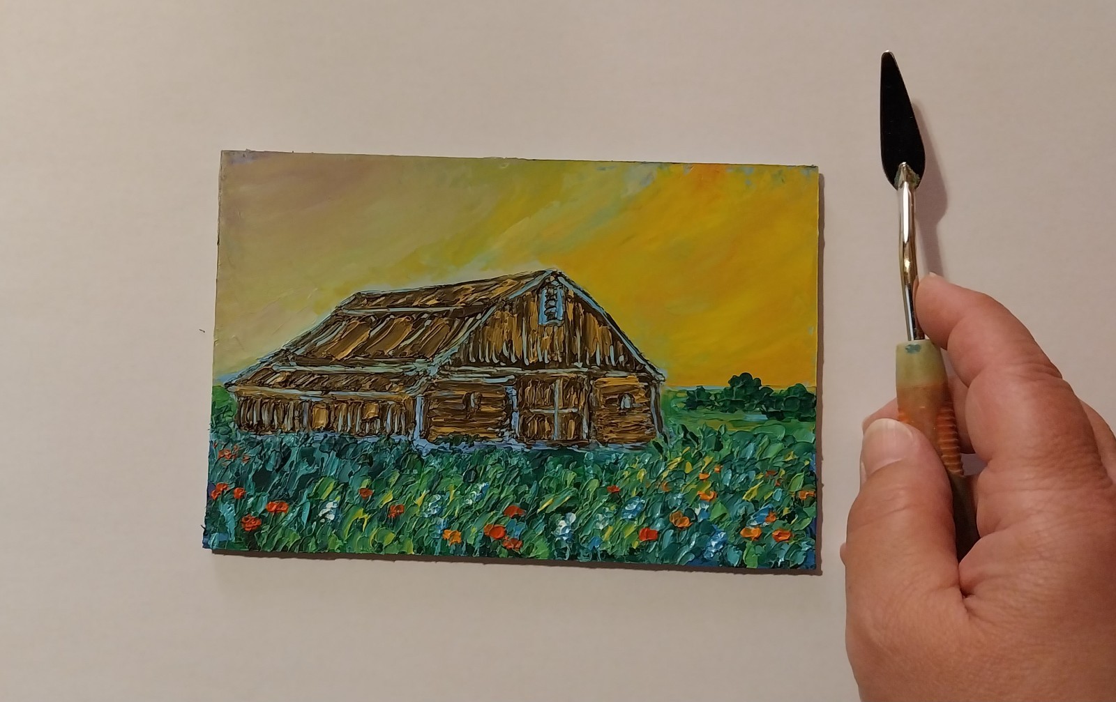 Framed Old Barn Art Countryside Sunset Rural Landscape 4×6 Oil Painting Original