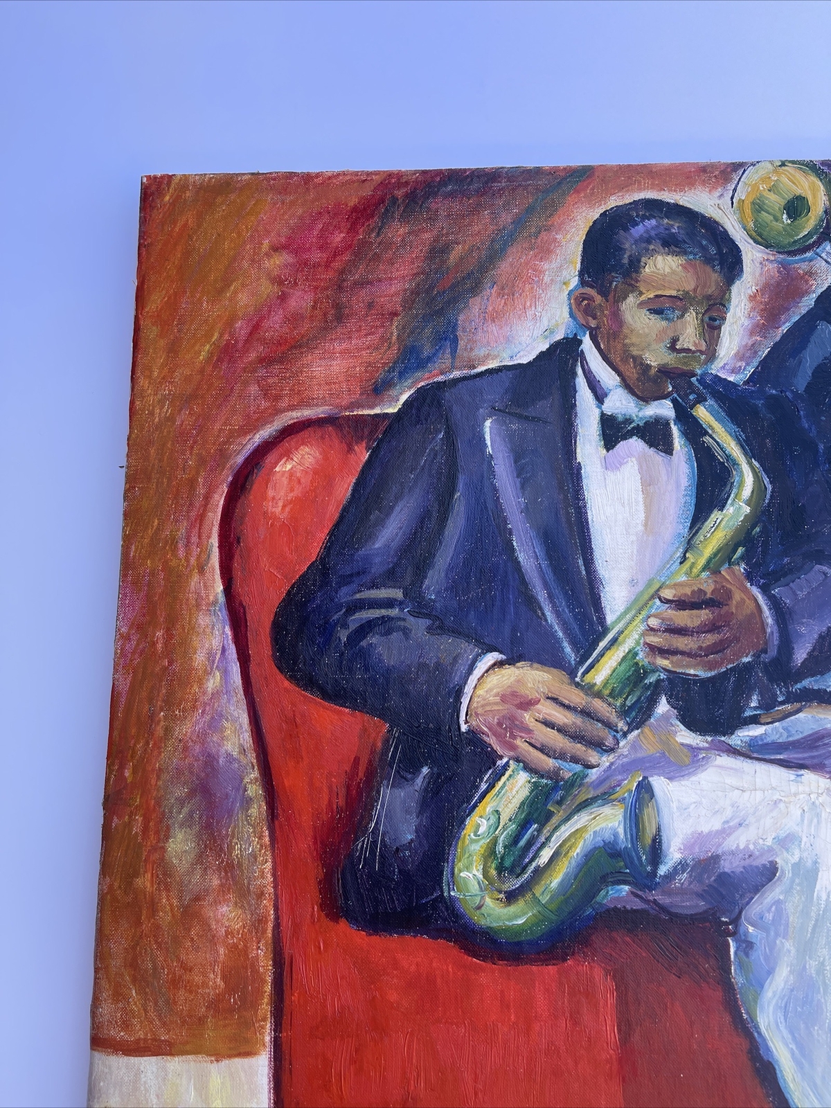 Jo Cain PAINTING ANTIQUE WPA Black Americana Large Mural Study Jazz Portrait Oil