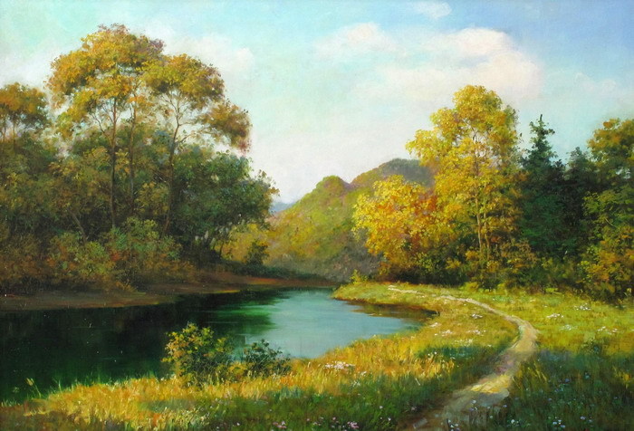 Wall art Canvas Print Oil painting Picture landscape lake on canvas L099