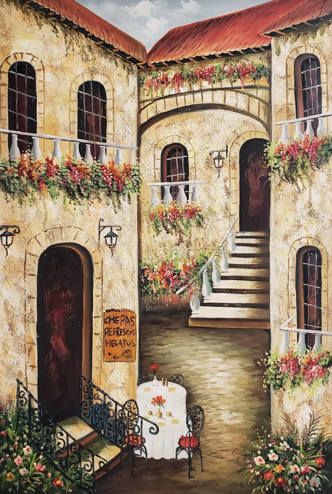 Hacienda Garden #4D-2, 36×24, 100% Hand painted Oil Painting on Canvas,