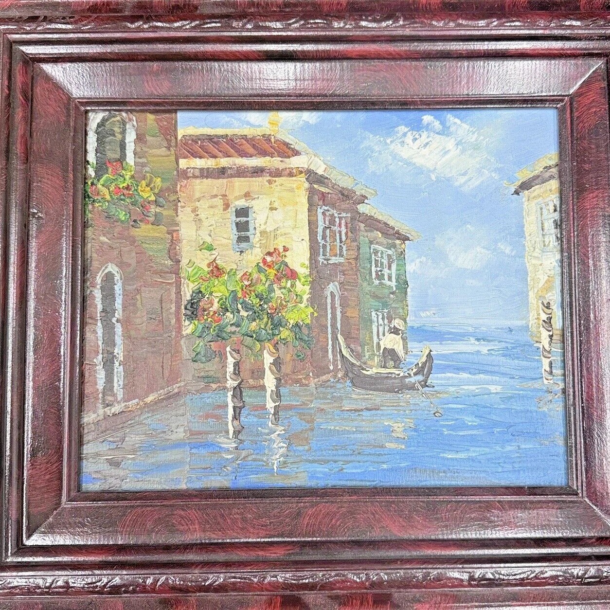 Modernist Italian Venetian Gondola Coastal Landscape Palette Knife Painting