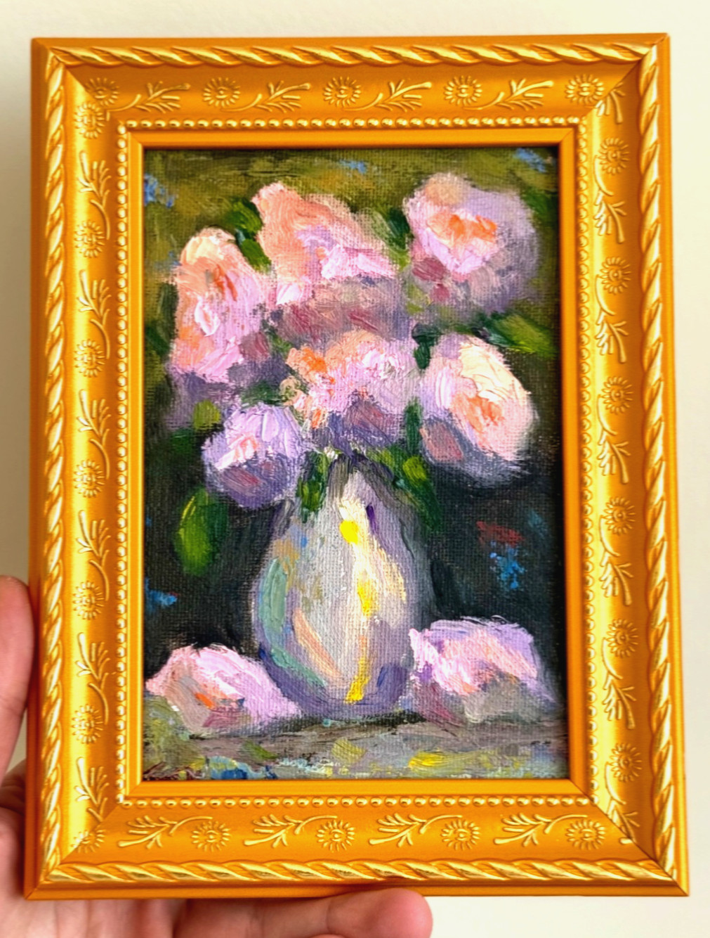 Framed Flowers Original Oil Painting Vintage Still Life Floral Canvas Signed art