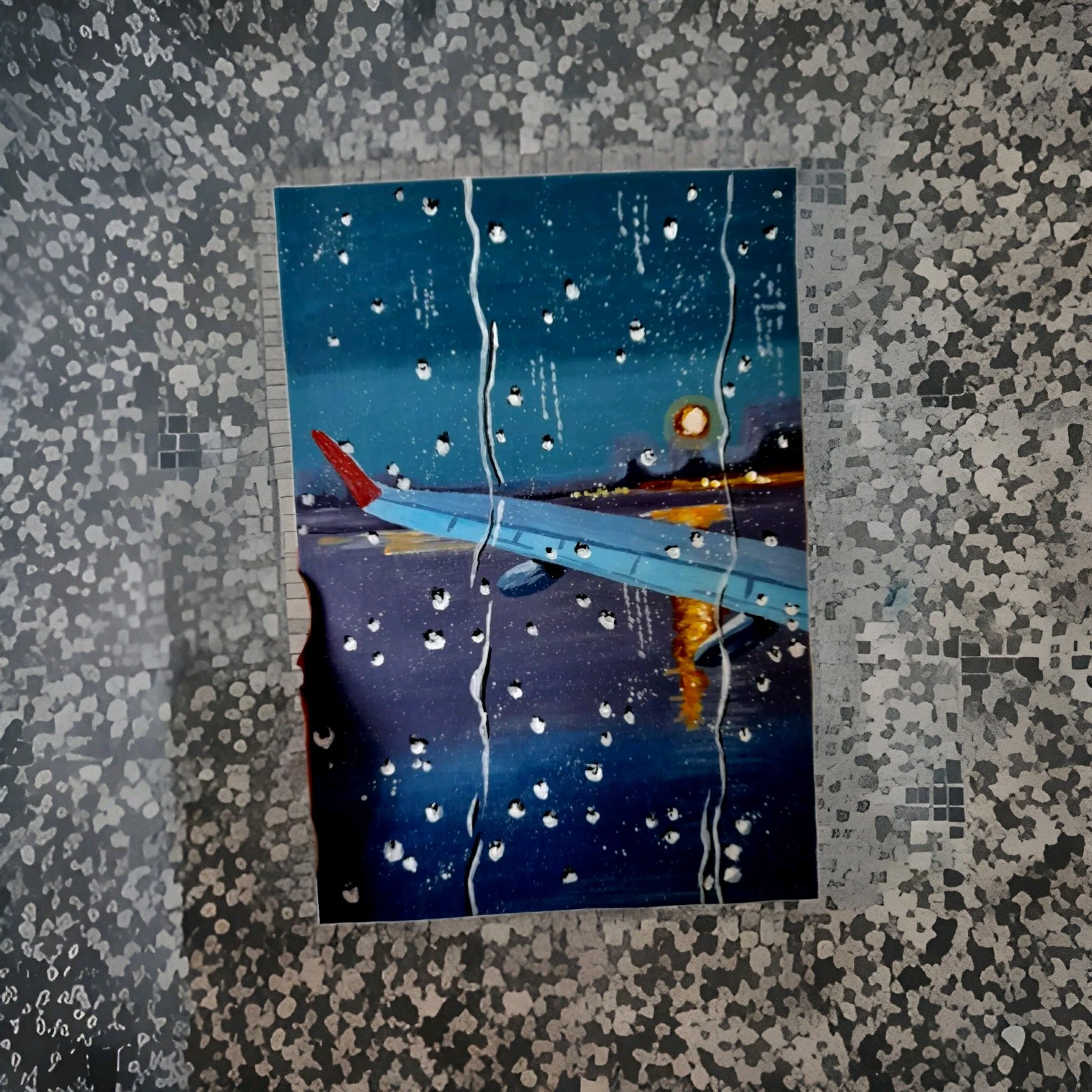 Aviation Original Painting Rain Wall Art airplane Artwork Flying Canvas Art