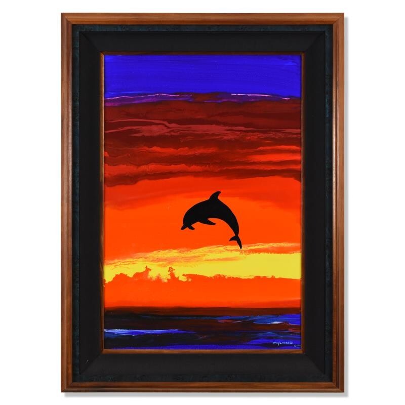 Wyland Sacred Sea Dolphin Original hand signed Acrylic Painting on Board Framed