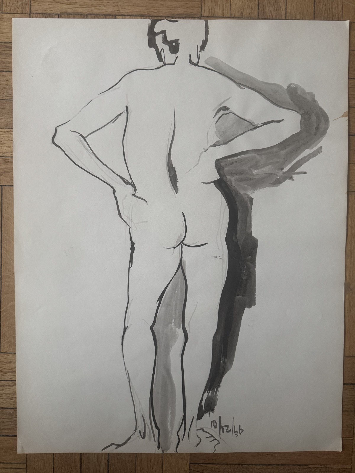 Vintage 1960s Watercolor Figure Study Man Woman 18 x 23 OOAK Dated