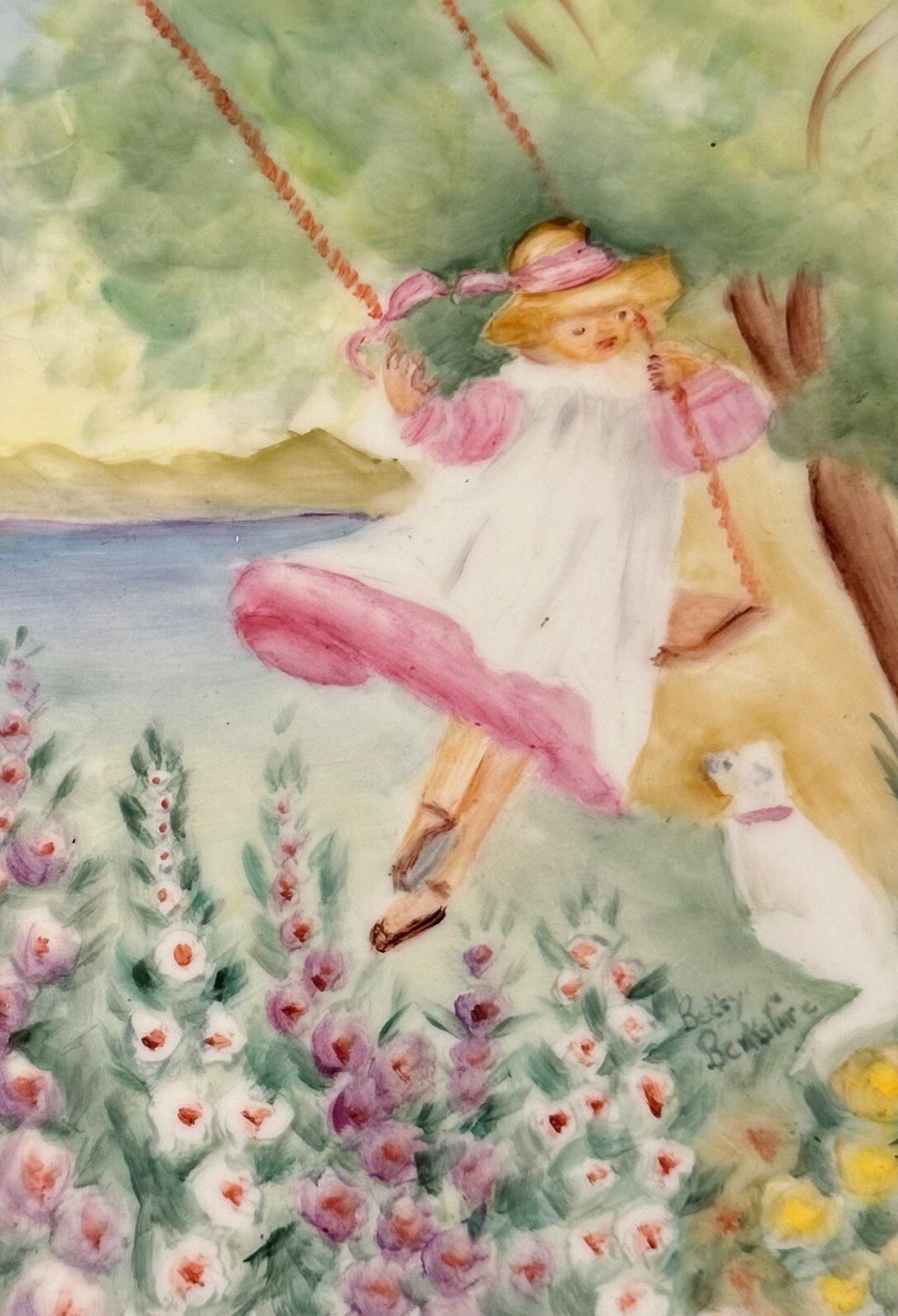 Small Vintage Painting On Tile of a Young Girl And Signed Betty Berkshire Framed
