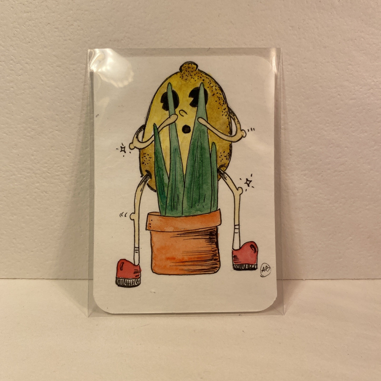 aceo original painting Watercolor Amphomorphic Foods Lemon Head