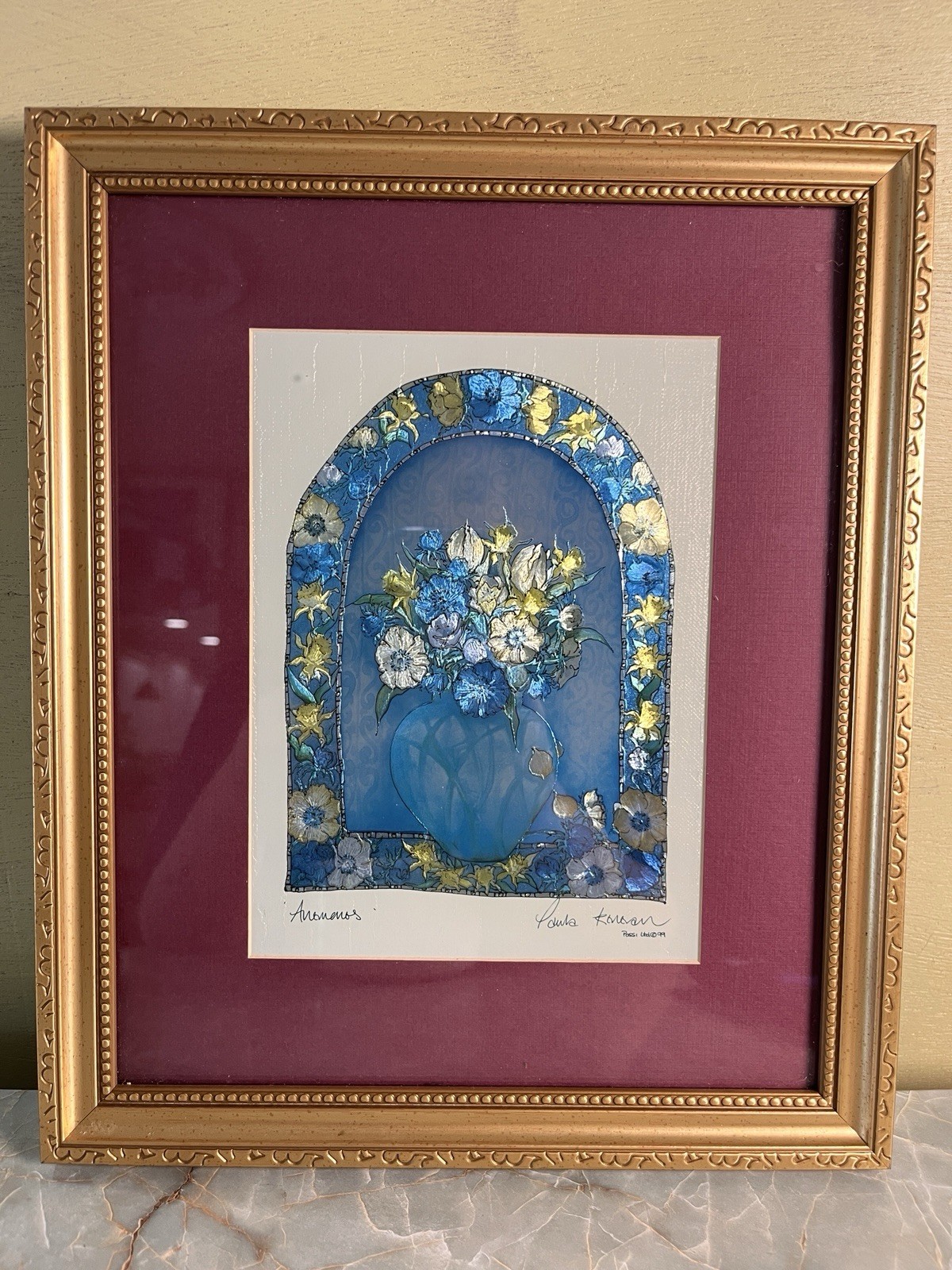 Original Floral Painting Framed Matted Signed By Artist