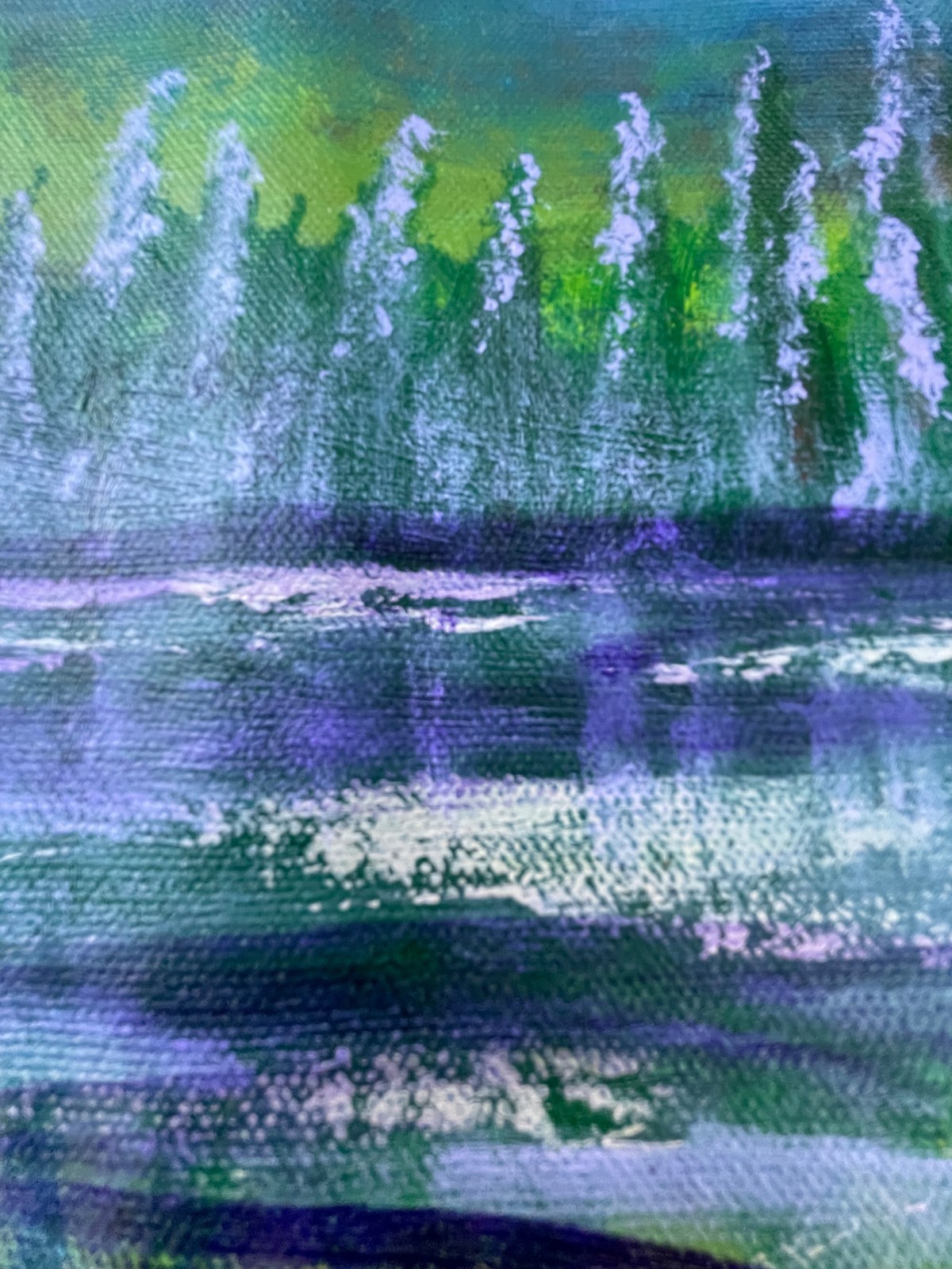 Original Art «Purple Lake» 9×12 Canvas Expressionism Abstract Design Home Art