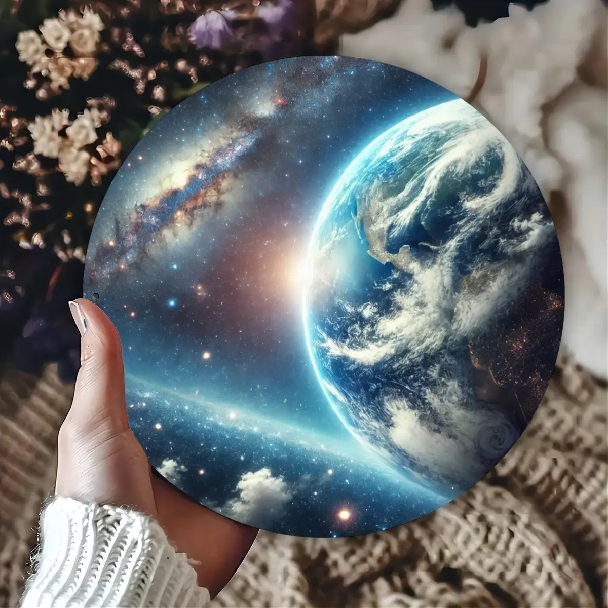 Round Earth Space Starry Night Sky Aluminum Metal Wall Art