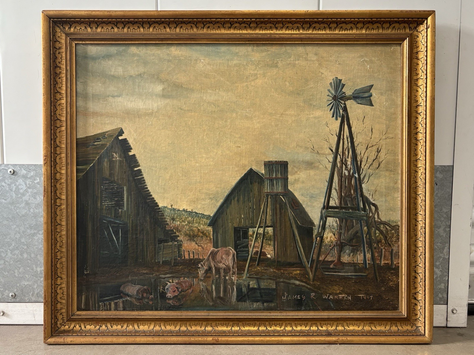 🔥 Antique 1940s American Regionalism WPA Oklahoma TULSA Landscape Oil Painting