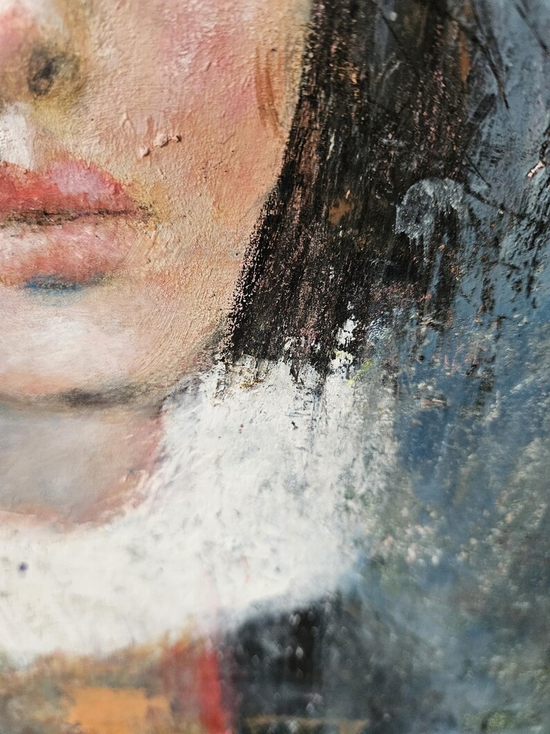 Original Expressionist Painting Art Abstract Woman Face Portrait 17×14