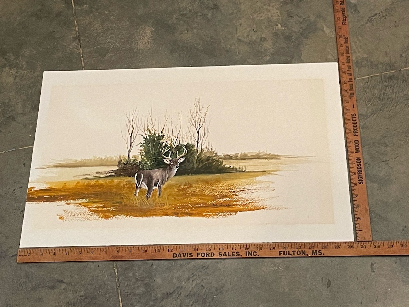 Vtg Bob Tompkins Deer Landscape Signed Painting Madison Mississippi Artist