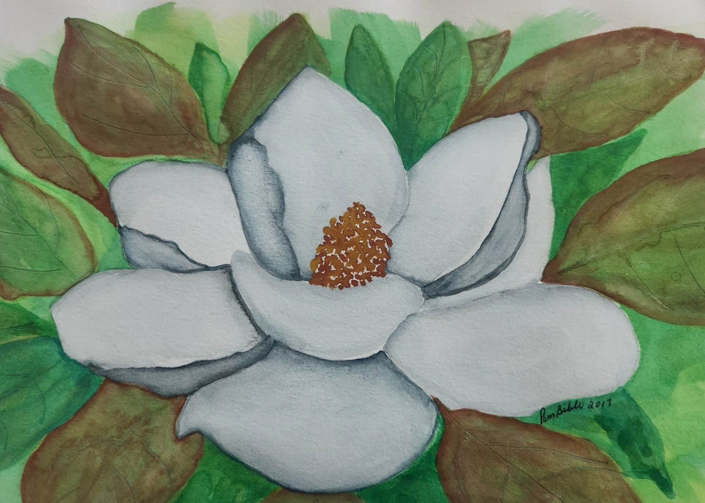 Magnolia Original Art 14X11 Paper Magnolia Green Background
