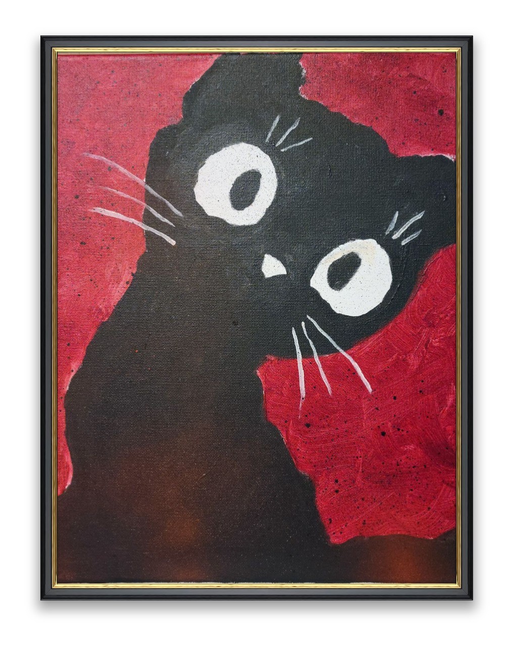 Black Cat Abstract Painting Canvas Art Red Background Whimsical Cat 11×14