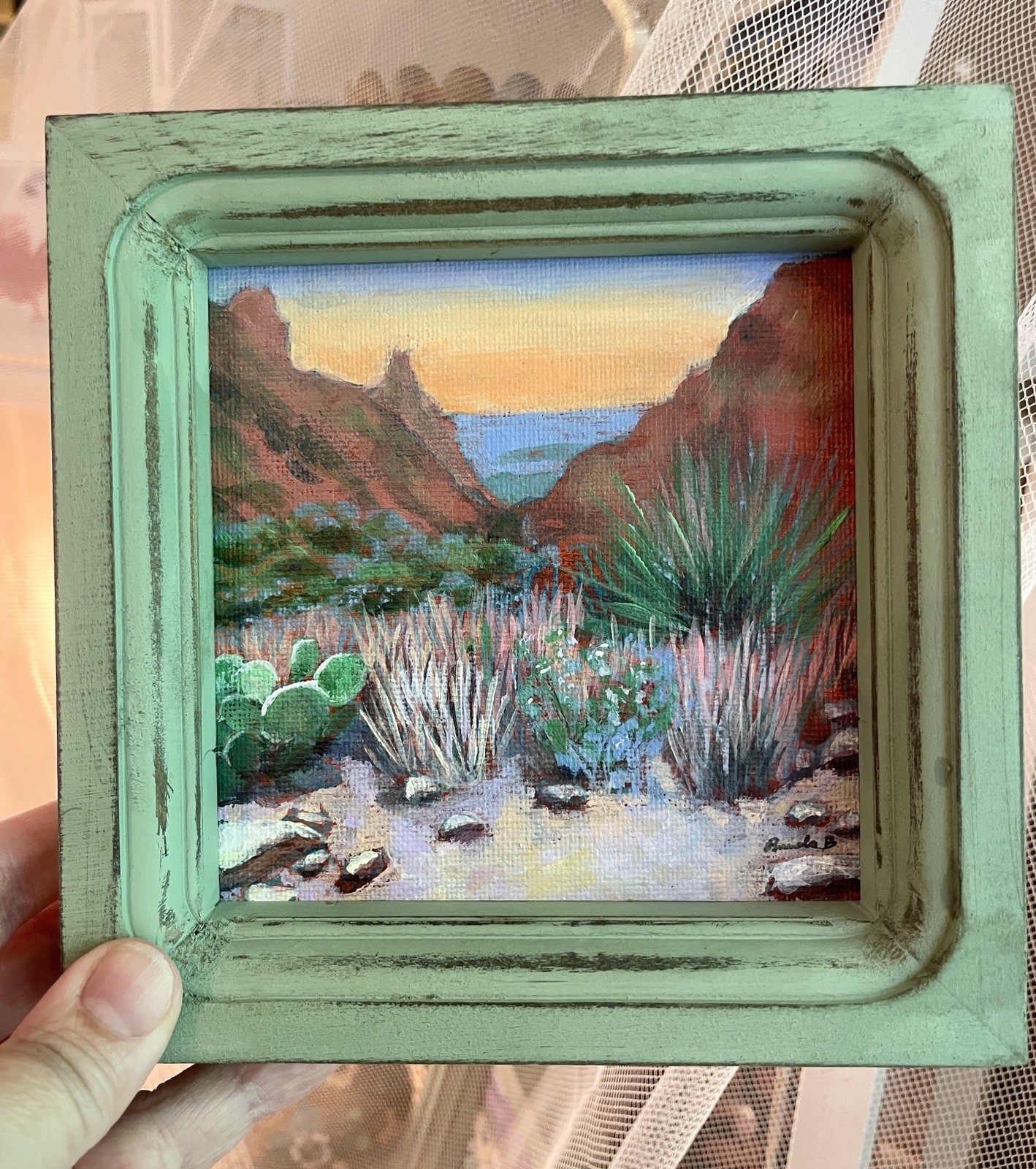 Big Bend Desert Sunset Original Acrylic Landscape Painting 5×5 Southwestern Art