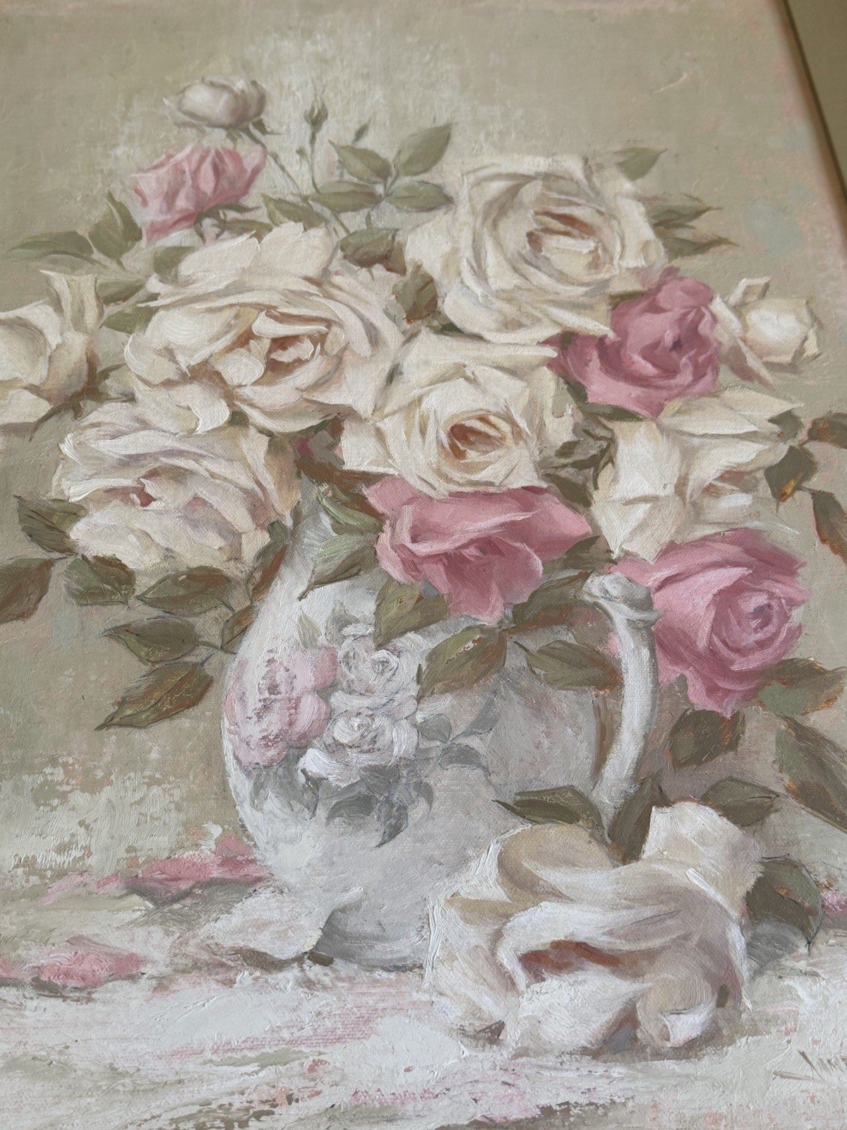 SHABBY CHIC ROSES IMPRESSIONIST Original Oil Signed LISTED Artist James E Buck