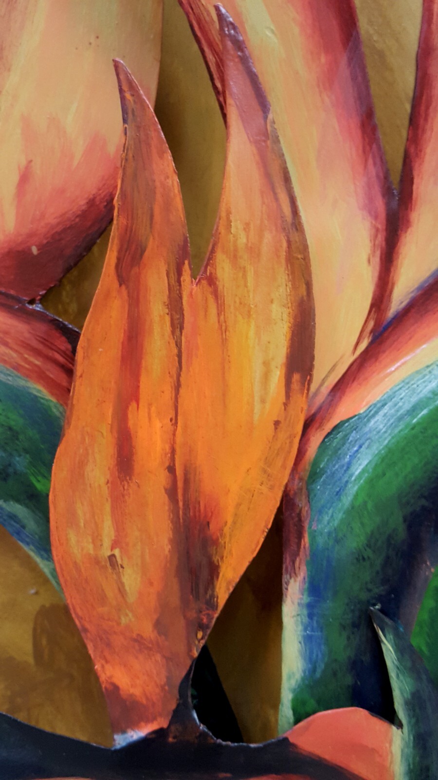 ORIG SIGNED ROMEY 3DIMENSIONAL Oil Painting METAL BIRD OF PARADISE Flowers PERU!