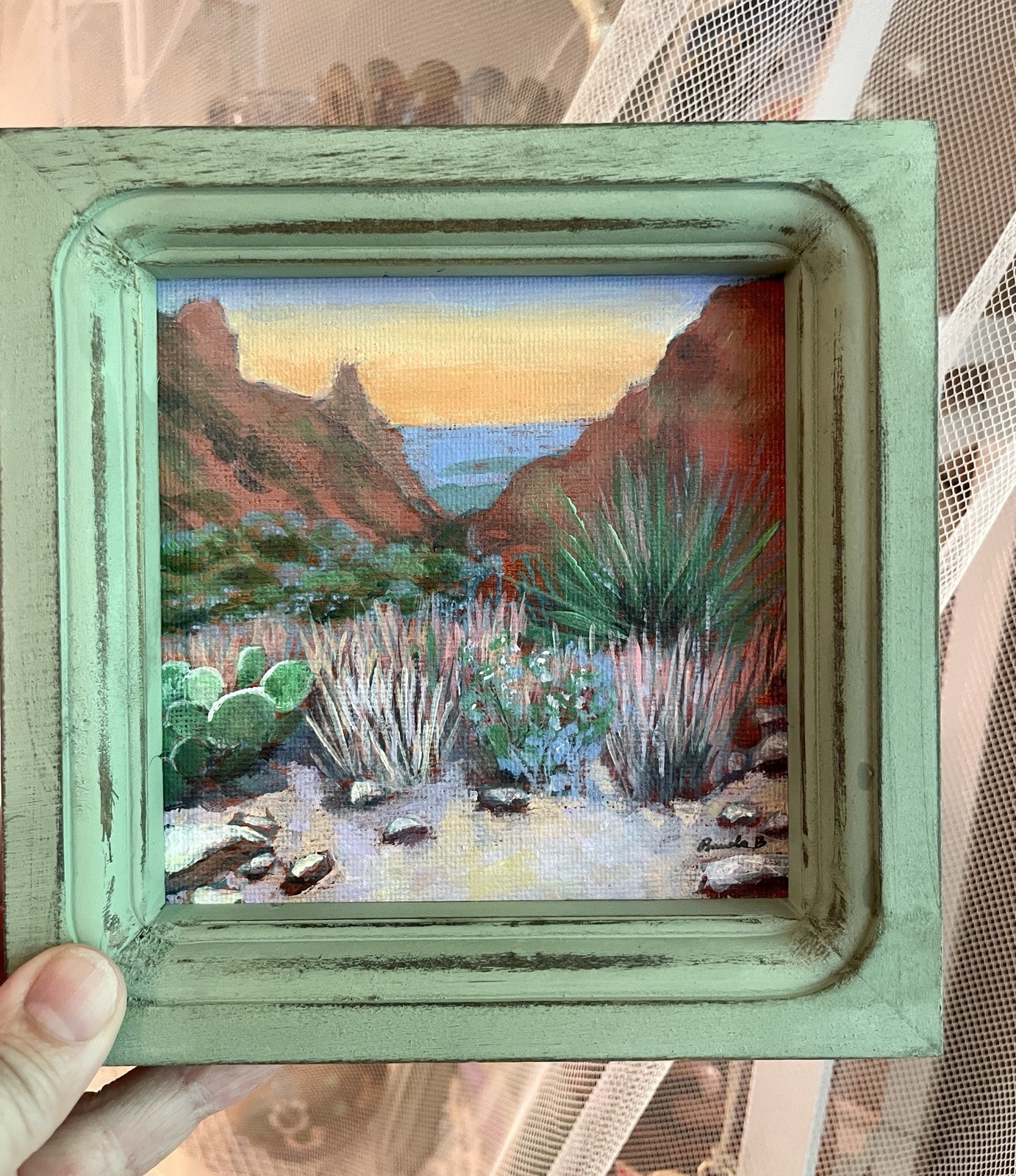 Big Bend Desert Sunset Original Acrylic Landscape Painting 5×5 Southwestern Art