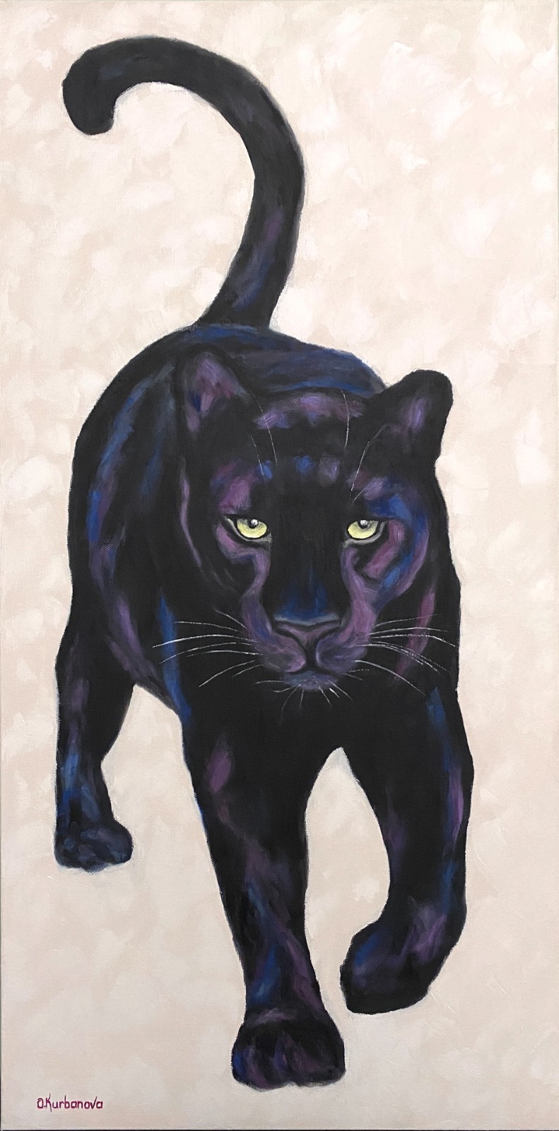 Original Black Panther Oil Painting Large Leopard Jungle Big Cat 15×30″ Wall Art