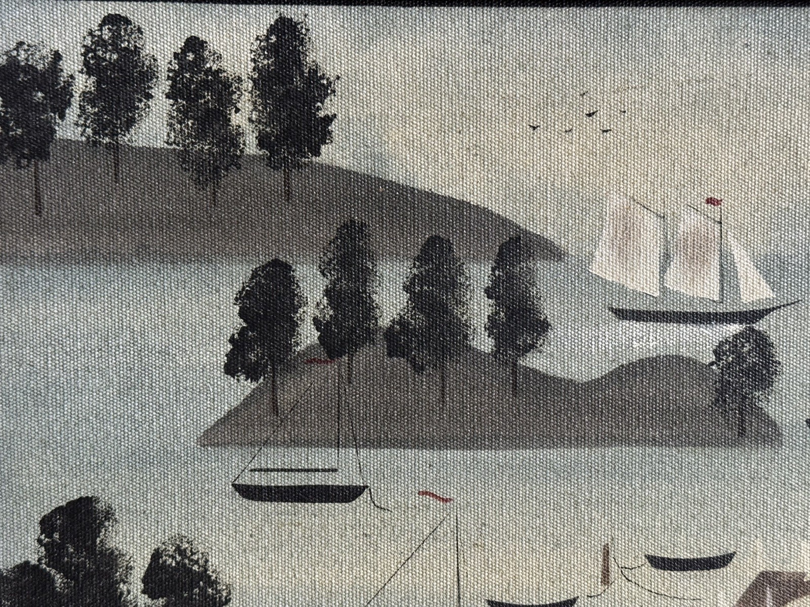 Hope R. Angier ‘Harbor Scene’ Original Oil Coastal Painting Folk Art