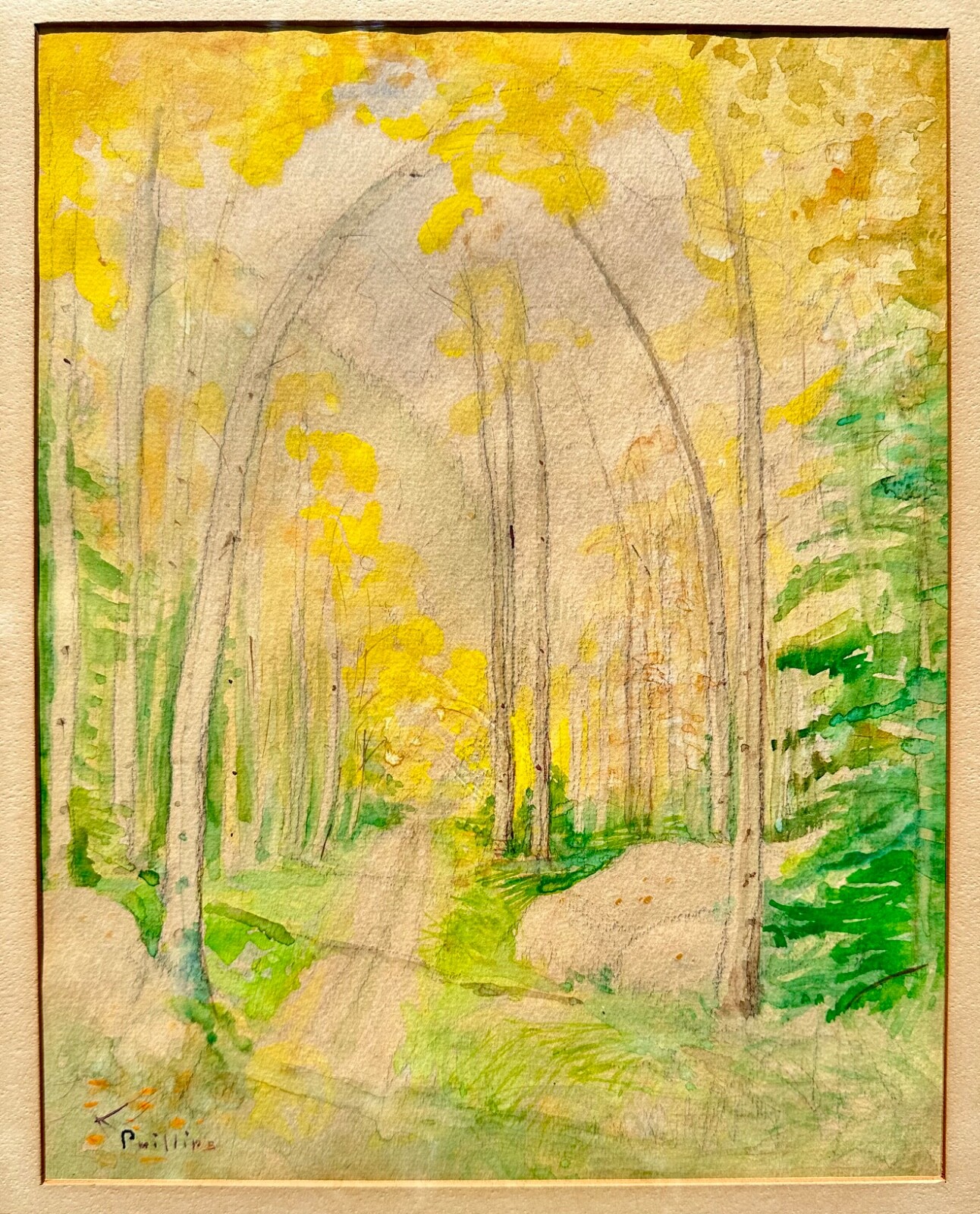 Bert G. Phillips (1868–1956) Watercolor Aspen Forest Path Scene Painting