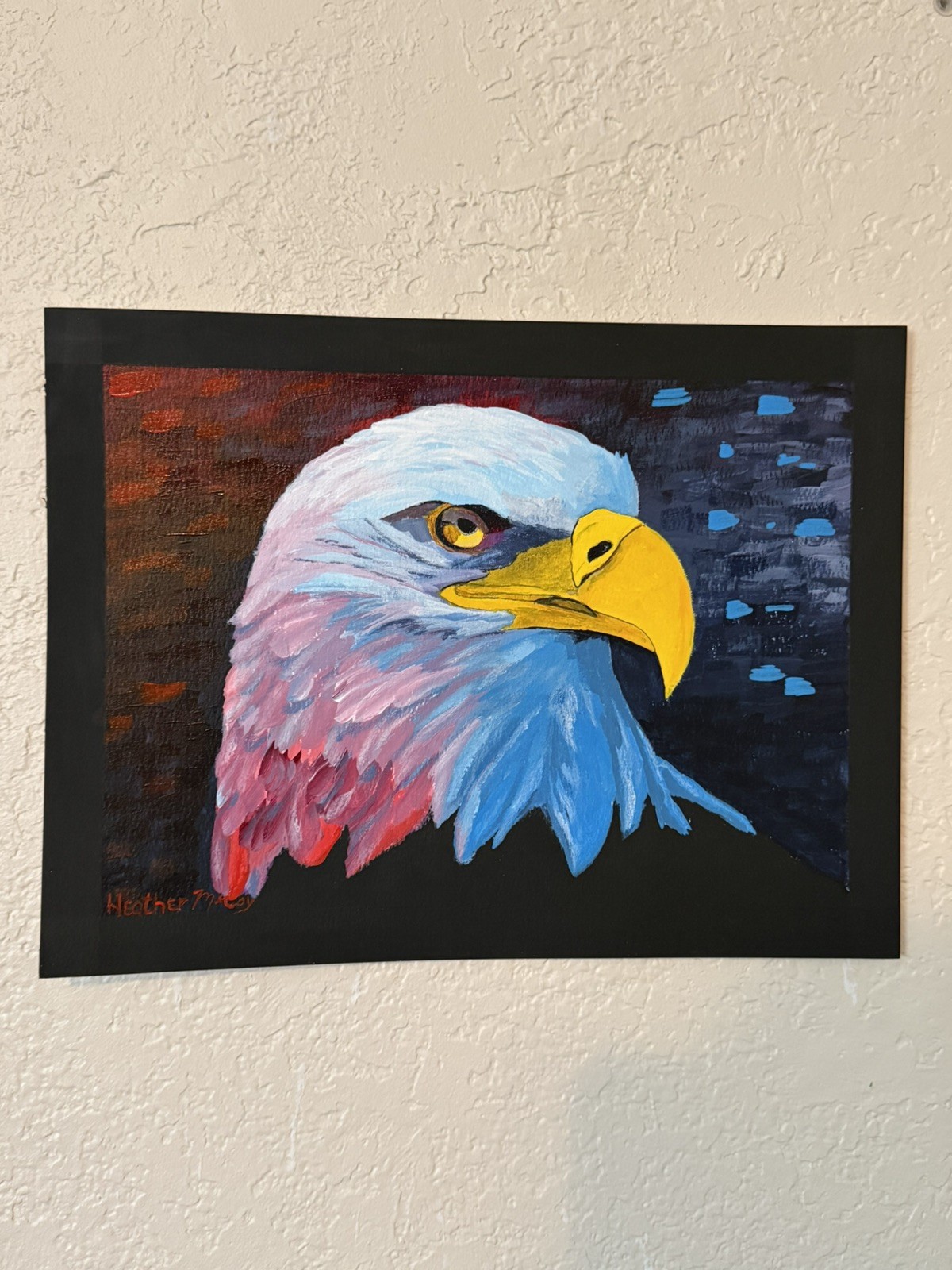 9×12 Original Bald Eagle Acrylic Painting on Paper Signed 1776 USA 250