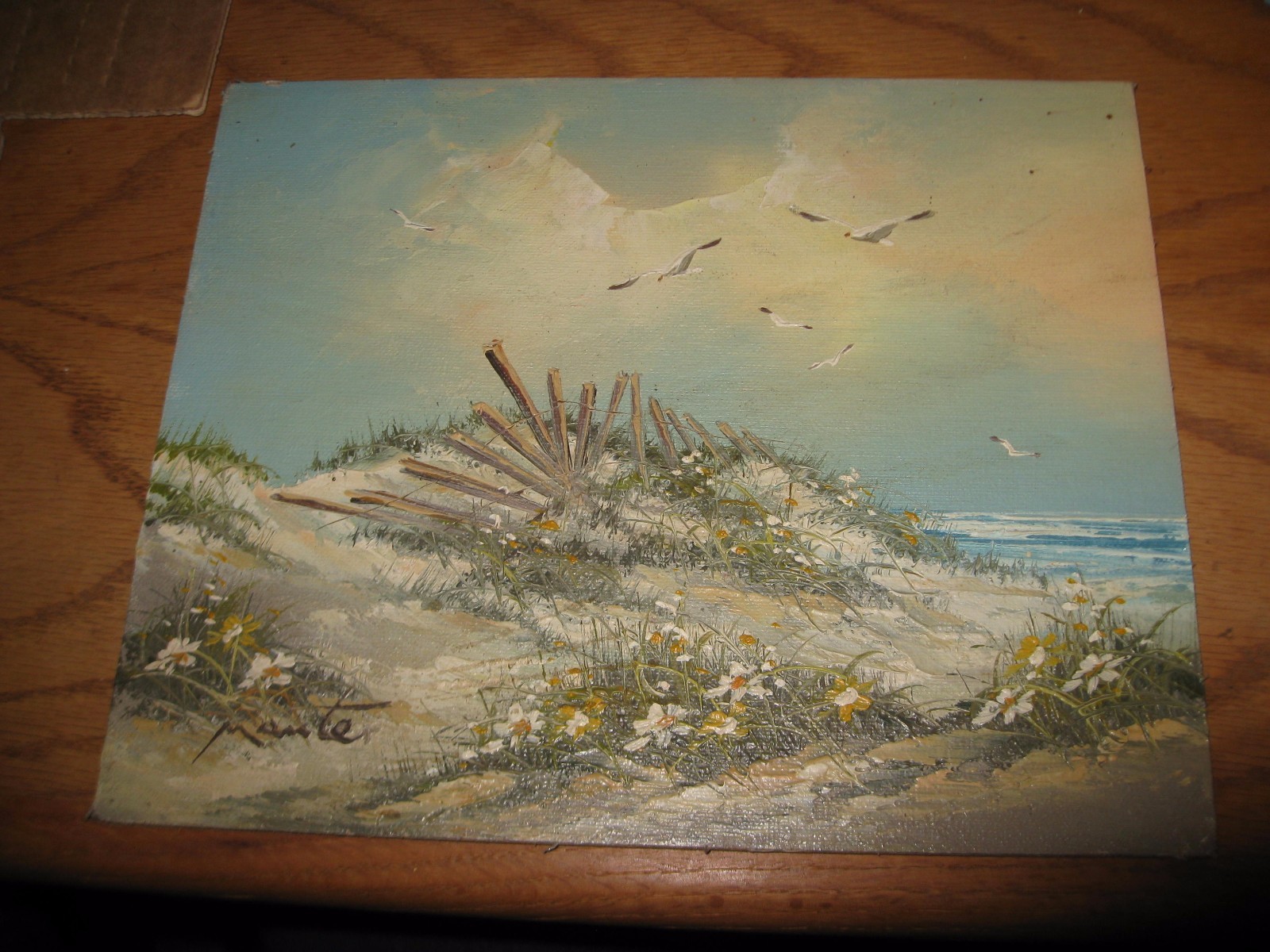 Monte Ellis Original Oil on canvas board Dunes Landscape Flowers Seagulls