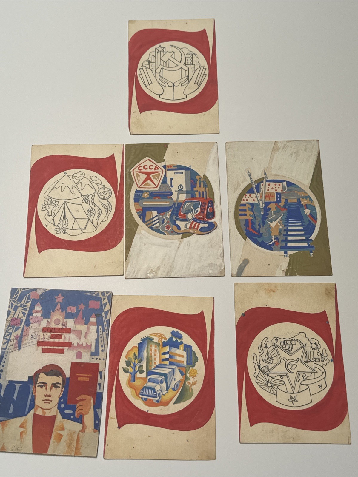 VINTAGE RUSSIAN PAINTING SOVIET CCCP MURAL STUDY LOT ILLUSTRATION INDUSTRIAL MOD