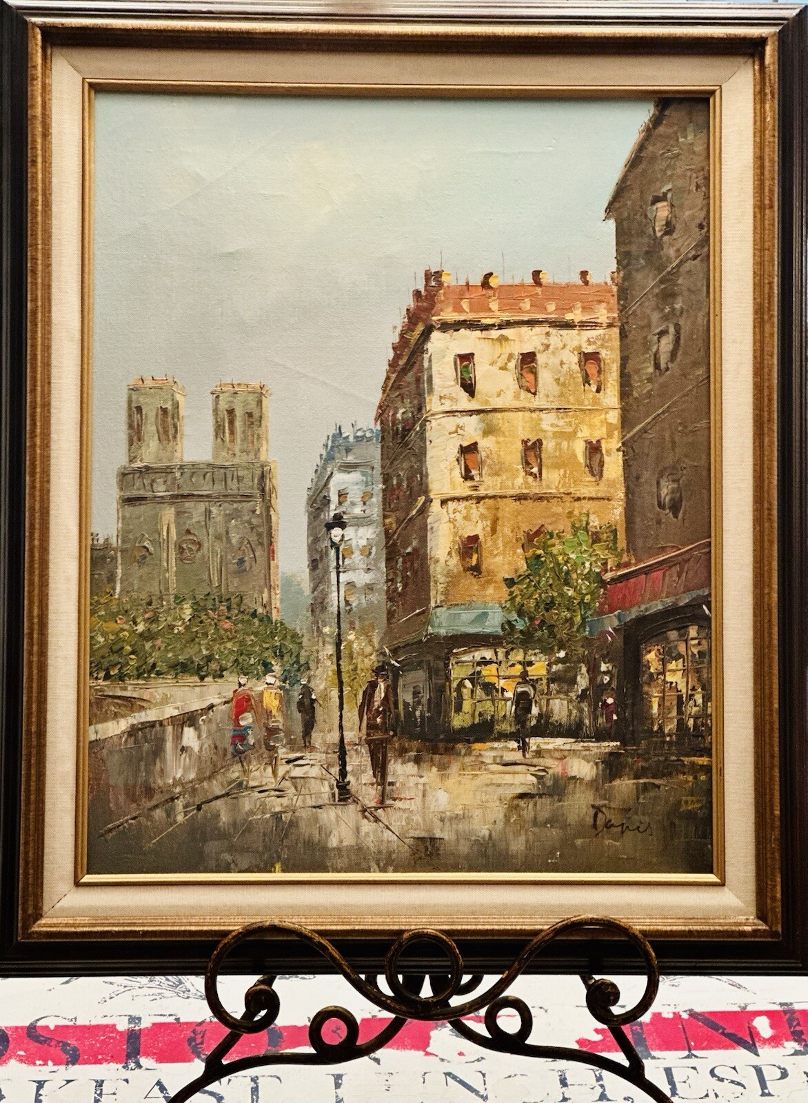 VTG Artist Signed Davis Original Oil On Board Paris Street Framed Painting 25×21