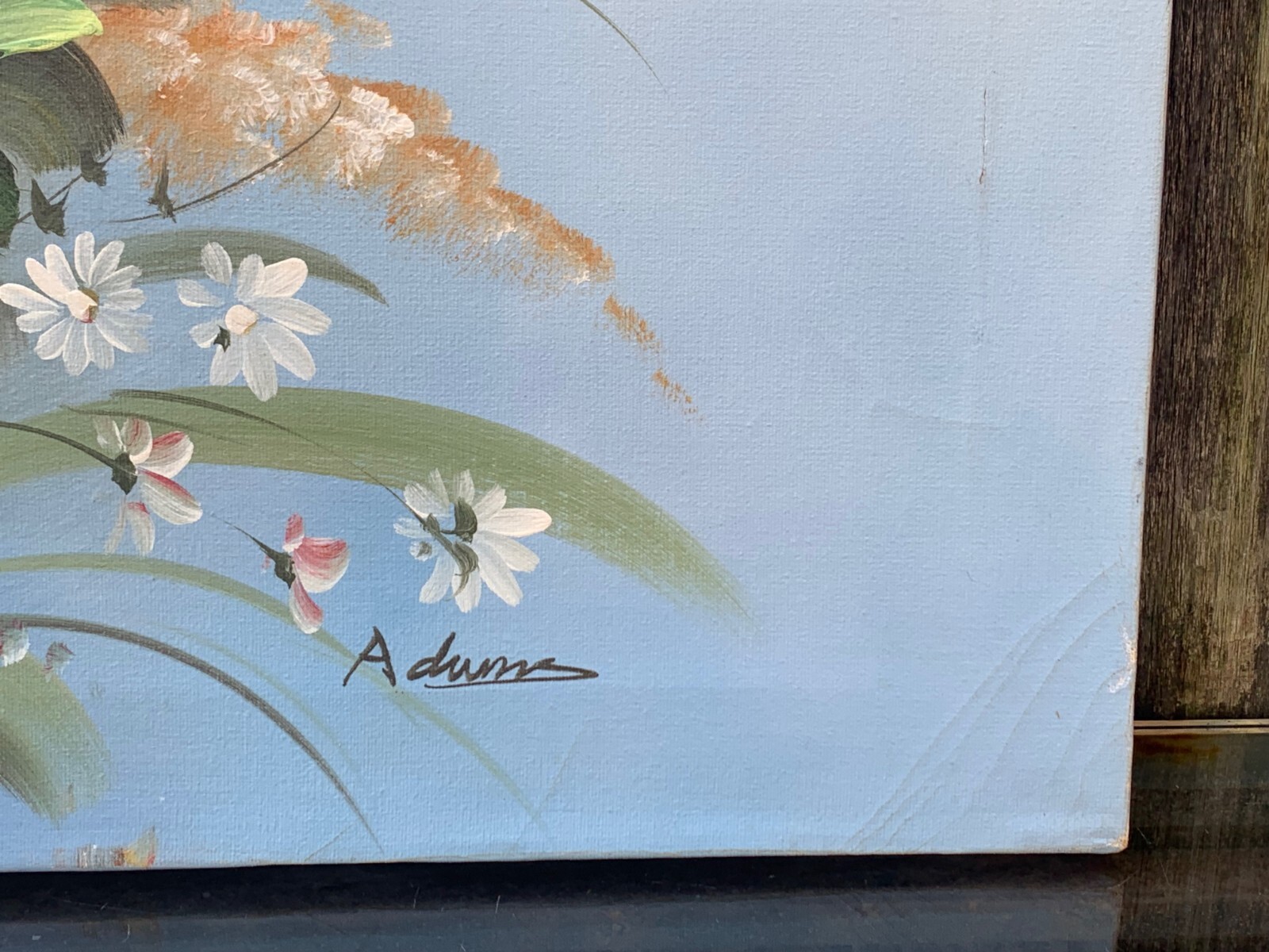 ADAMS FLORAL PAINTING HAWAII HAWAIIAN STYLE TROPICAL FLOWERS 24″ X 36″ AGE LINES