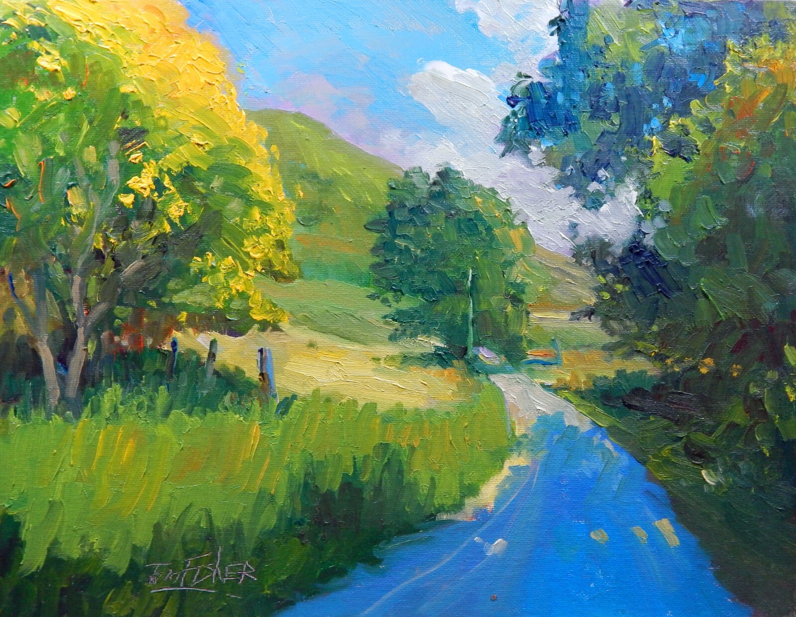 barn field pasture tree realistic Impressionism oil Painting landscape TomFisher