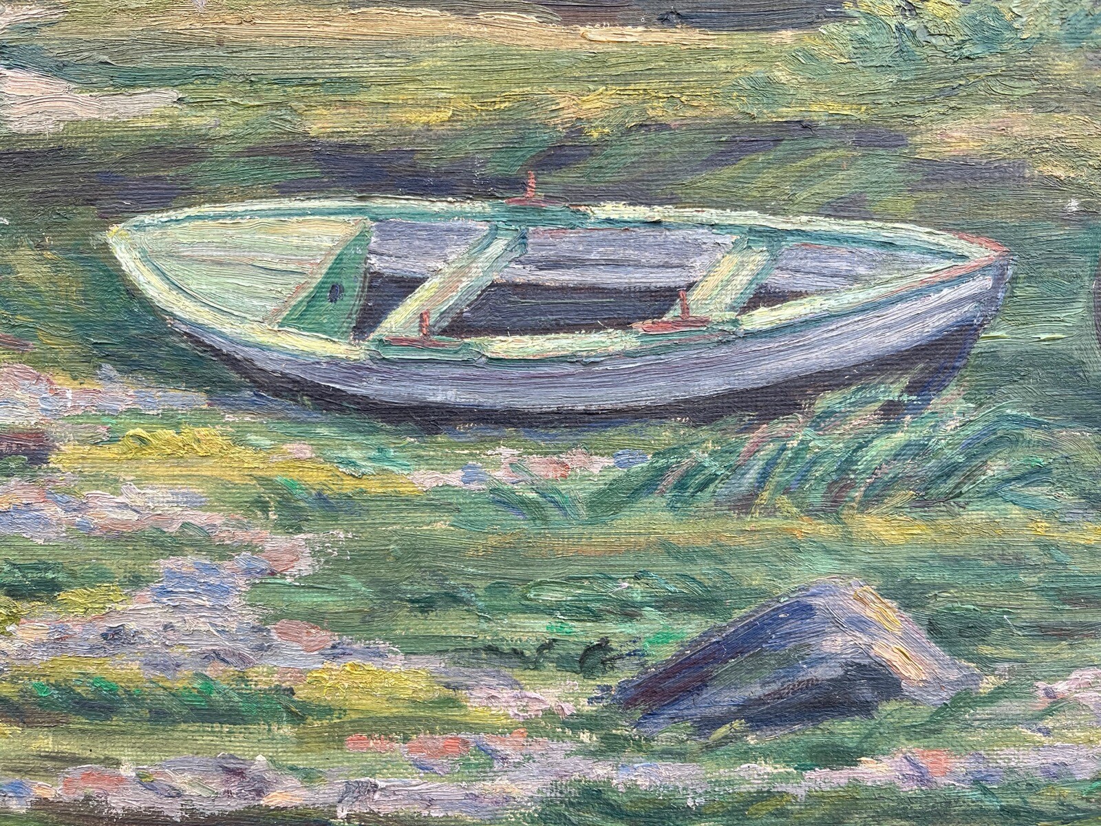 Impressionist Danish Coastal Landscape Boats At Shore Fishing Village Summer Day