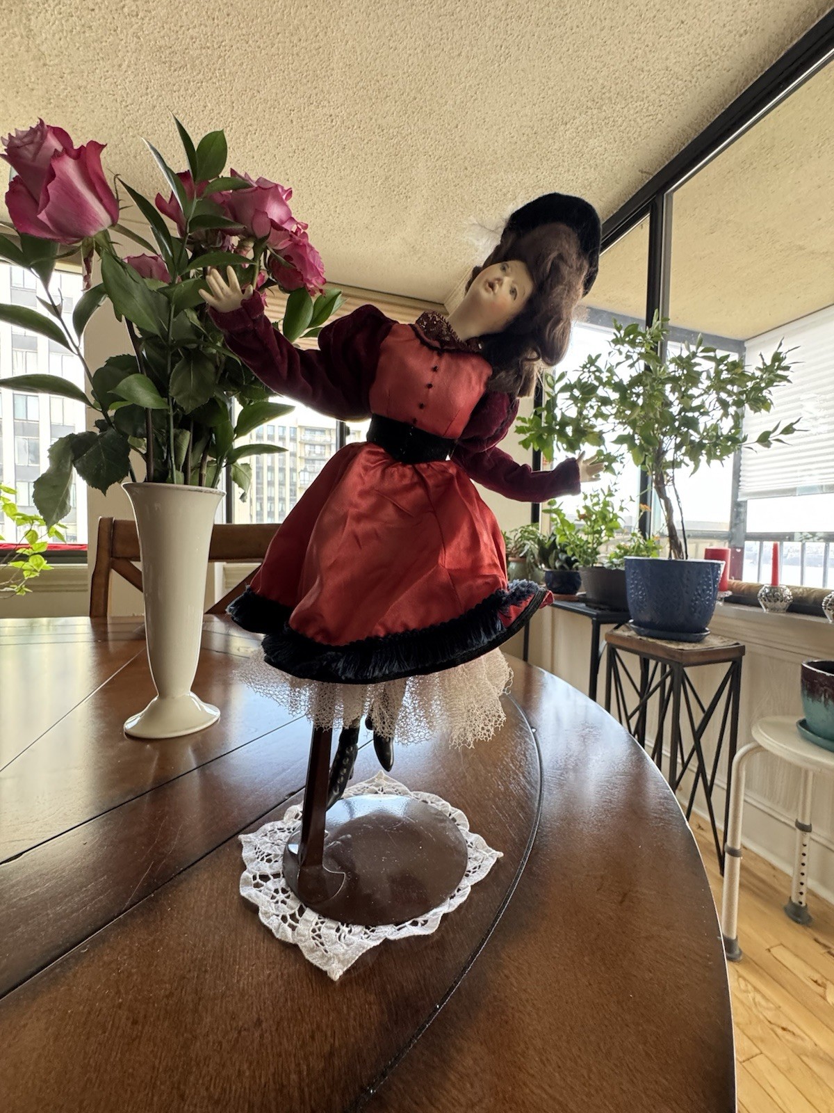 Antique FrenchFashionDoll c.1900 Signed A.R.Hand Painted FaceOriginal DressStand