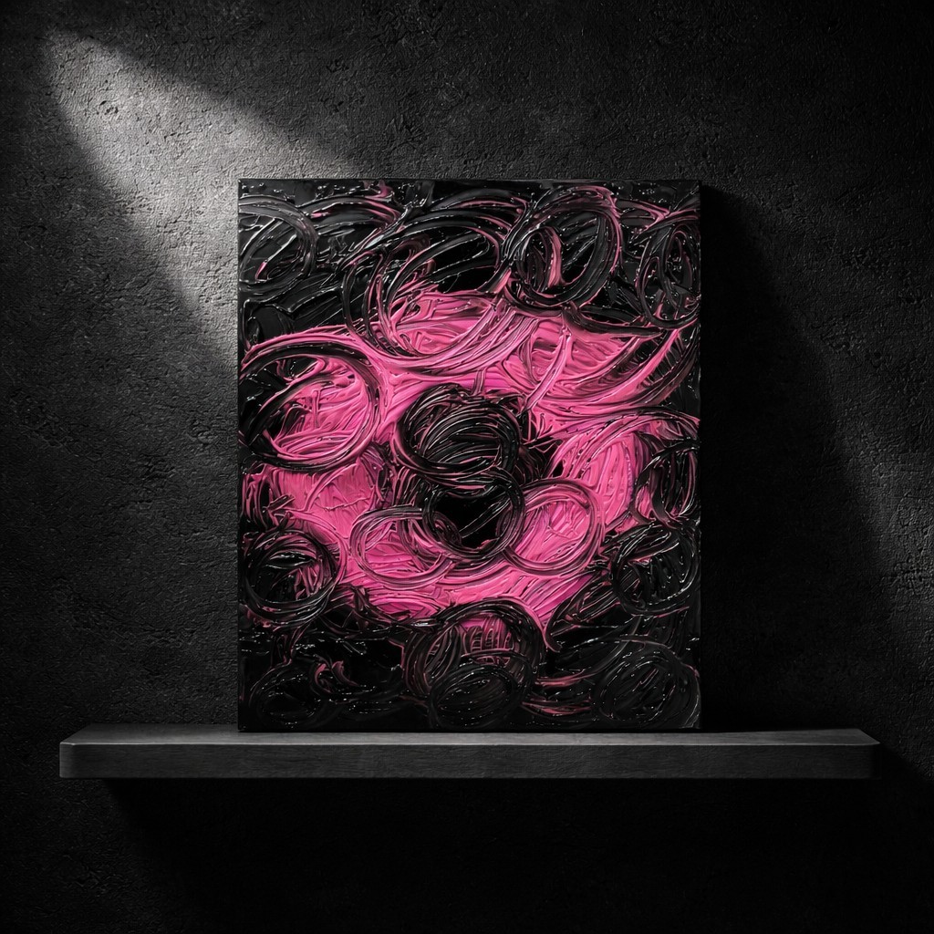 Trey Coppland, Circle of Life Abstract Painting, Pink & Black, 24+30 inch,2026