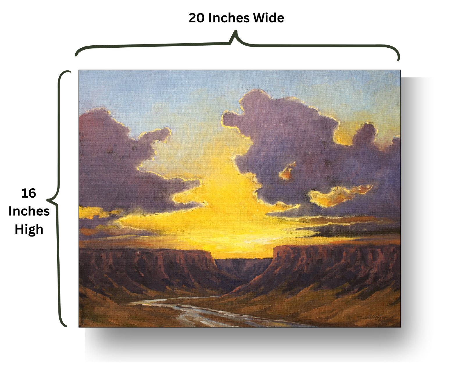 Jeff Love Art 16X20″ Original Oil Painting Canyon Cliff Bright Sunset River Sky