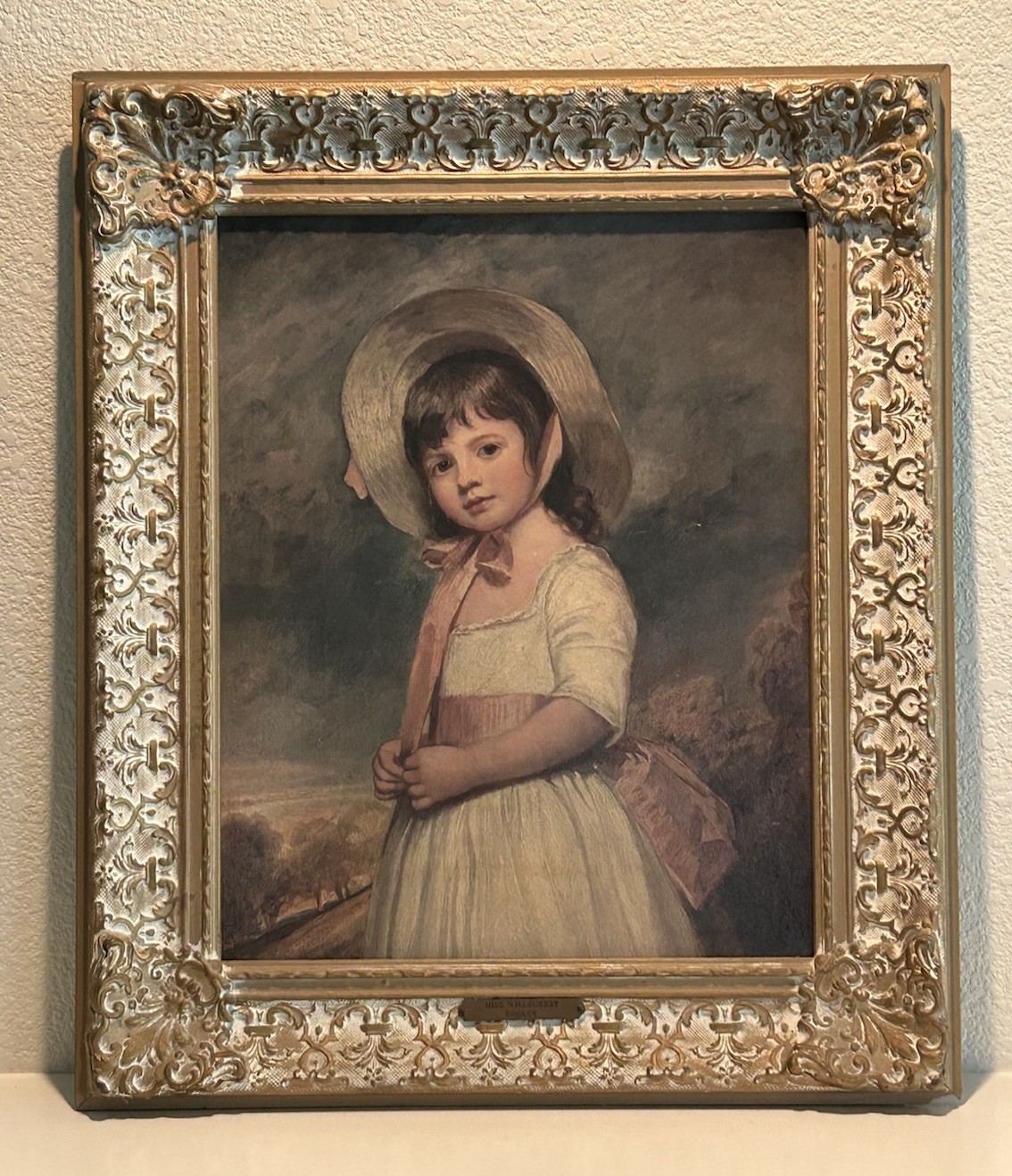 VTG Oil on Canvas Reproduction – Miss Willoughby by George Romney / Wood Frame