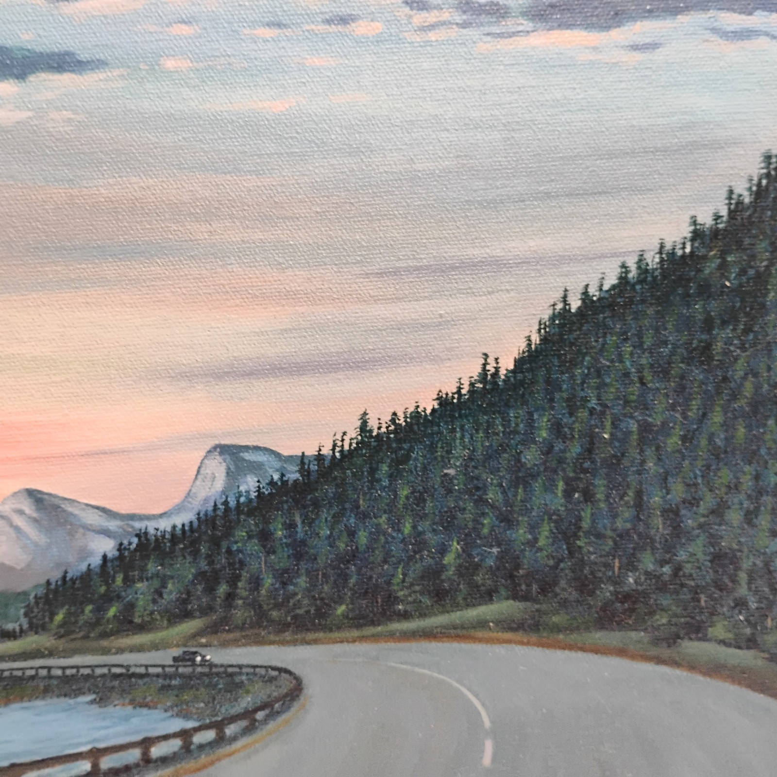 William Tompkins Mountain Road Landscape w/Car Oil On Canvas Painting 20X24