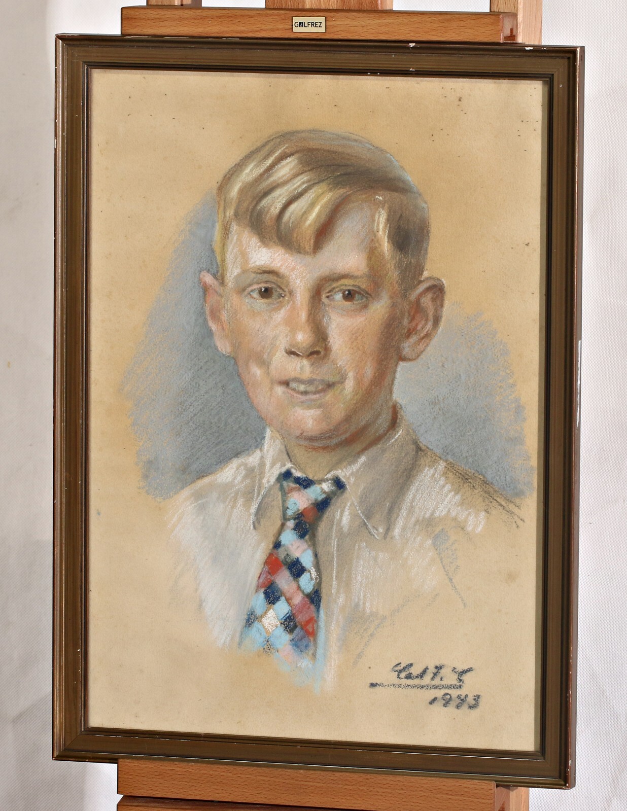 Pastell Original Signed Vintage 1943 Boy Portrait Framed Artwork