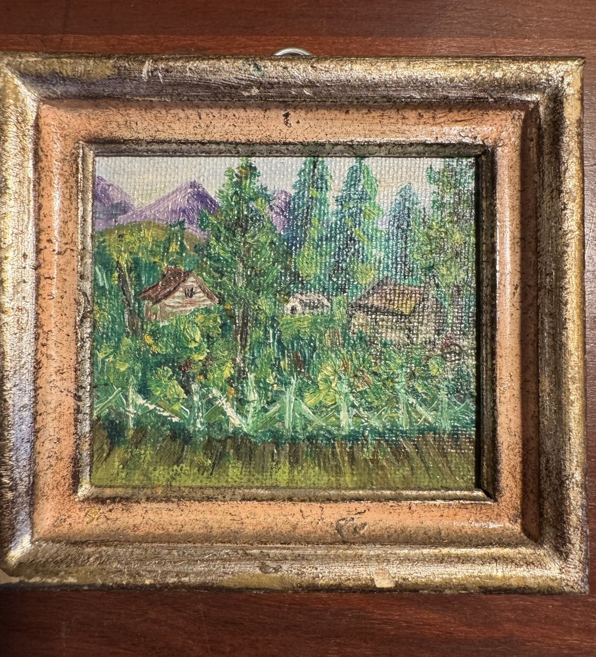 Vintage Miniatures Mini Set of 2 Oil Paintings By Grandma Johnson c. 1970’s – 4”