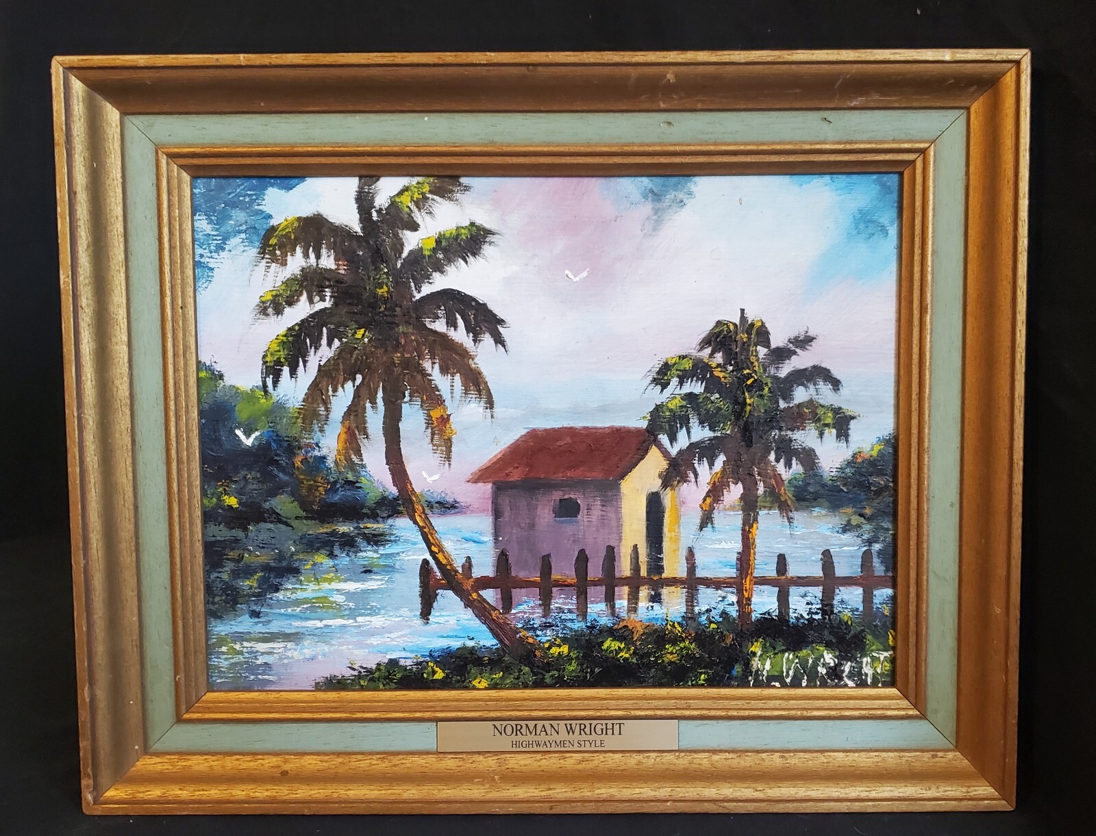 NORMAN WRIGHT FL. HIGHWAYMEN STYLE PAINTING SIGNED OIL ON MASONITE FRAMED COA