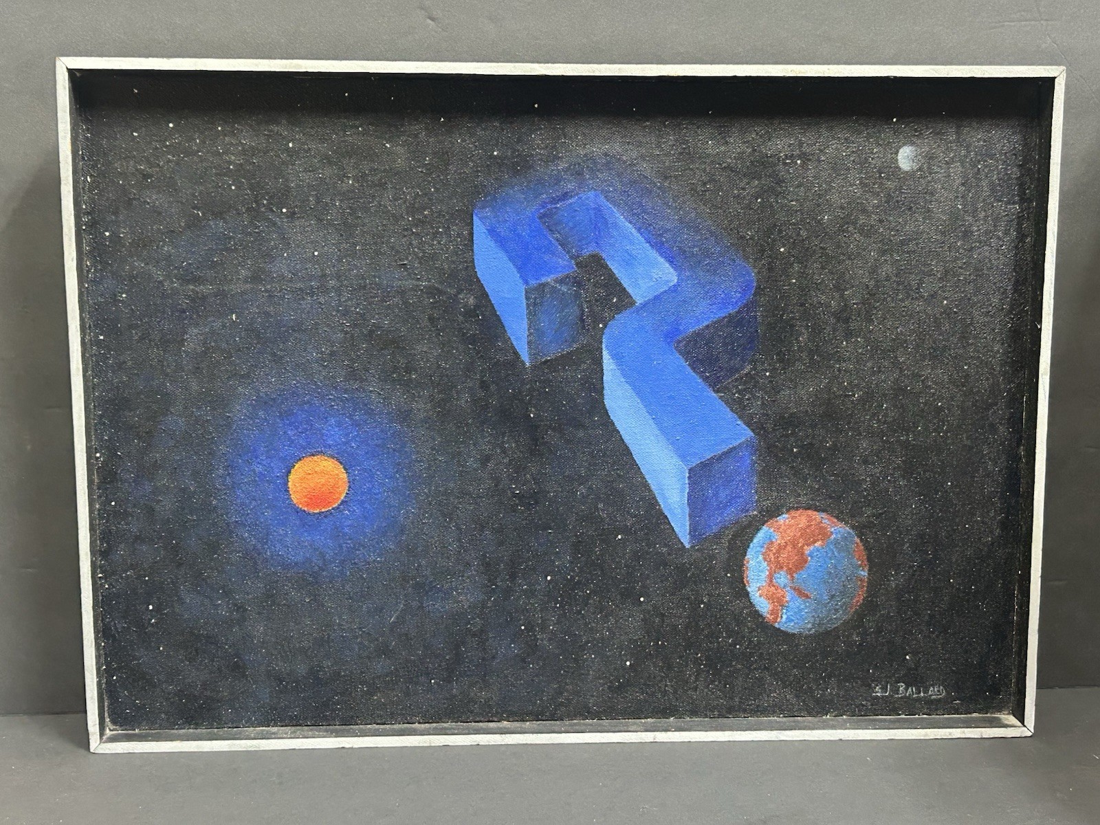 Original Surrealist Space Cosmic Planet Abstract Art Oil Painting Signed