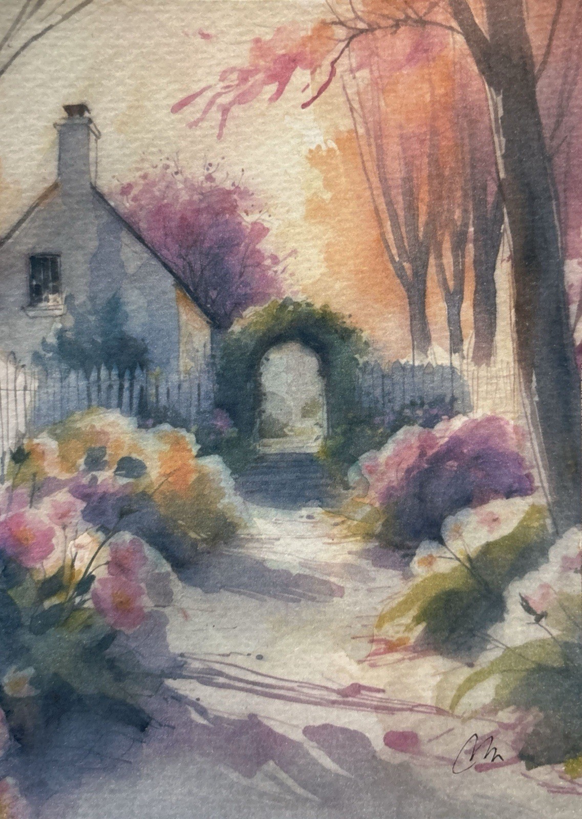Original Watercolor Painting Cottages Size (5×7 inches)