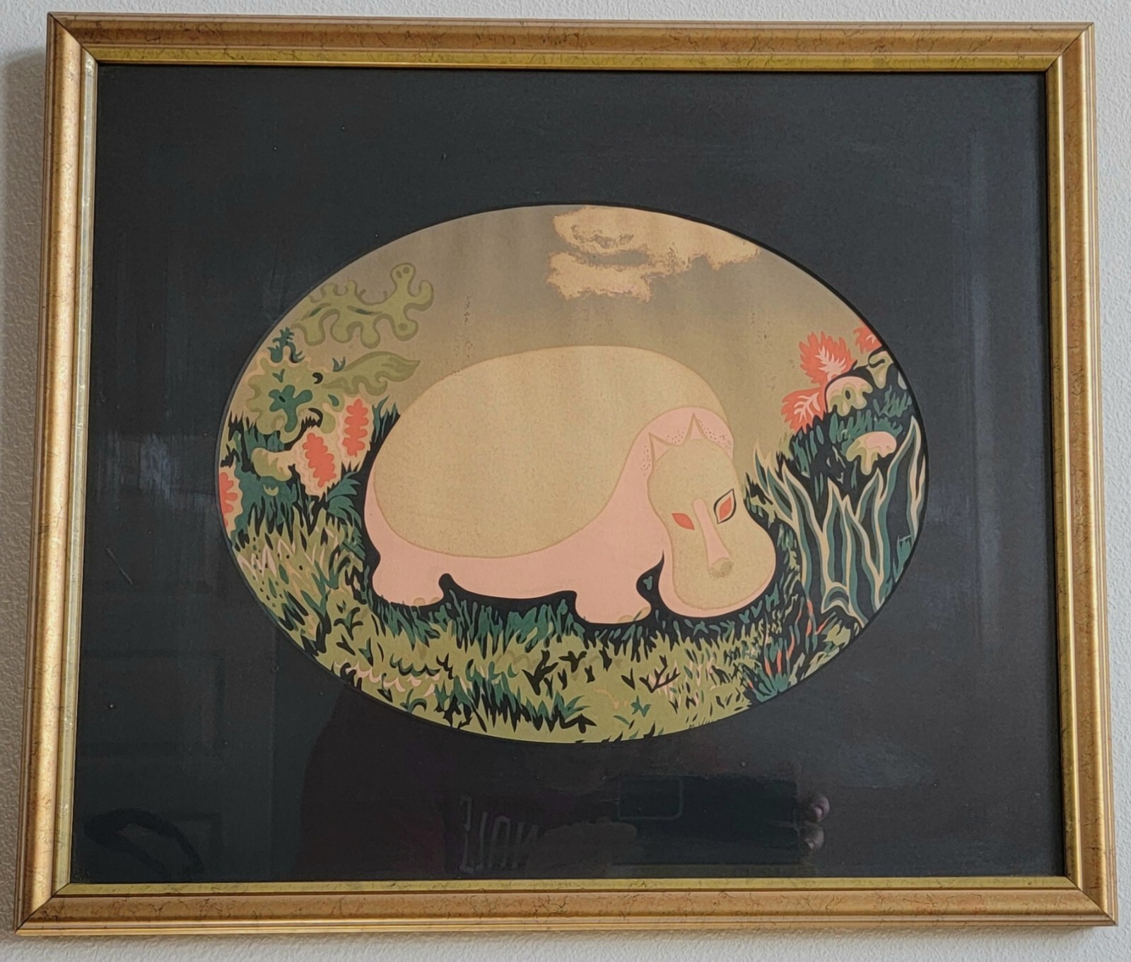 Mervin Jules (American 1912-1994) HIPPO ❦ Hand Colored Lithograph Archival Frame