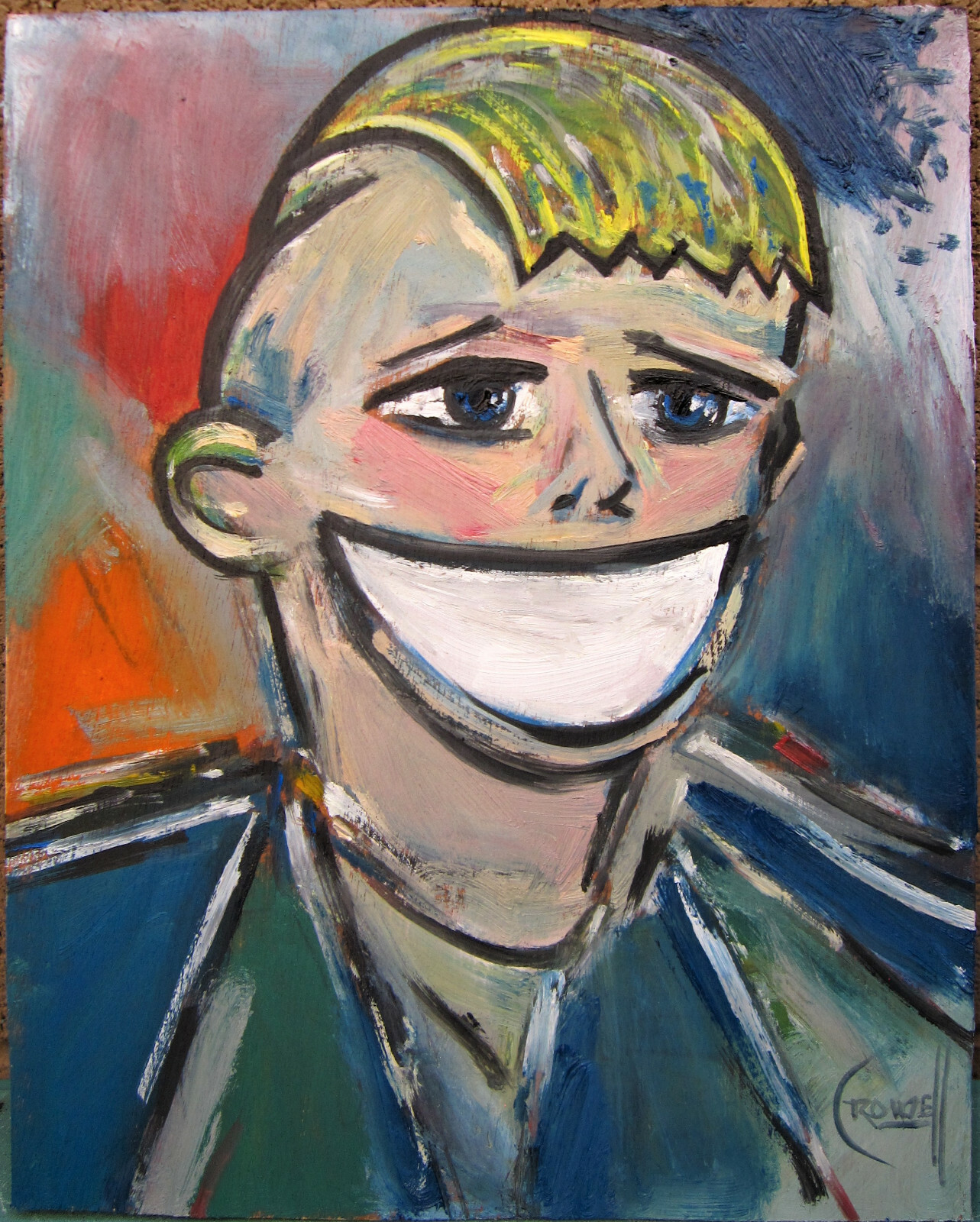 MARTIN BOYLE PLUMSWORTH oil painting WOOD smile original art 8×10 signed Crowell