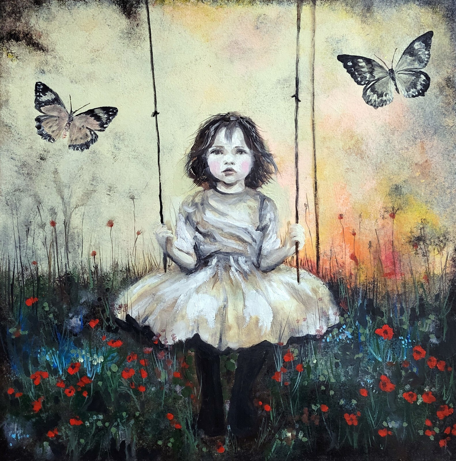 Oil/ Gallery wrap 1.5 in canvas painting* 16 x 16 in (41x41cm)*signed*SWING*